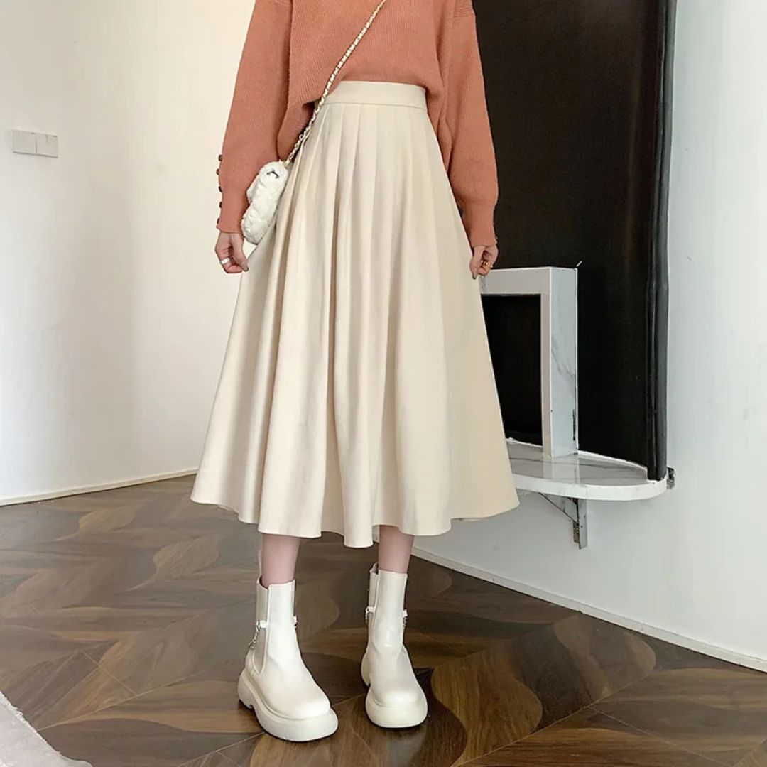 High-Waisted Pleated Midi Skirt for Women in A-Line Style - Versatile Wardrobe Essential 3