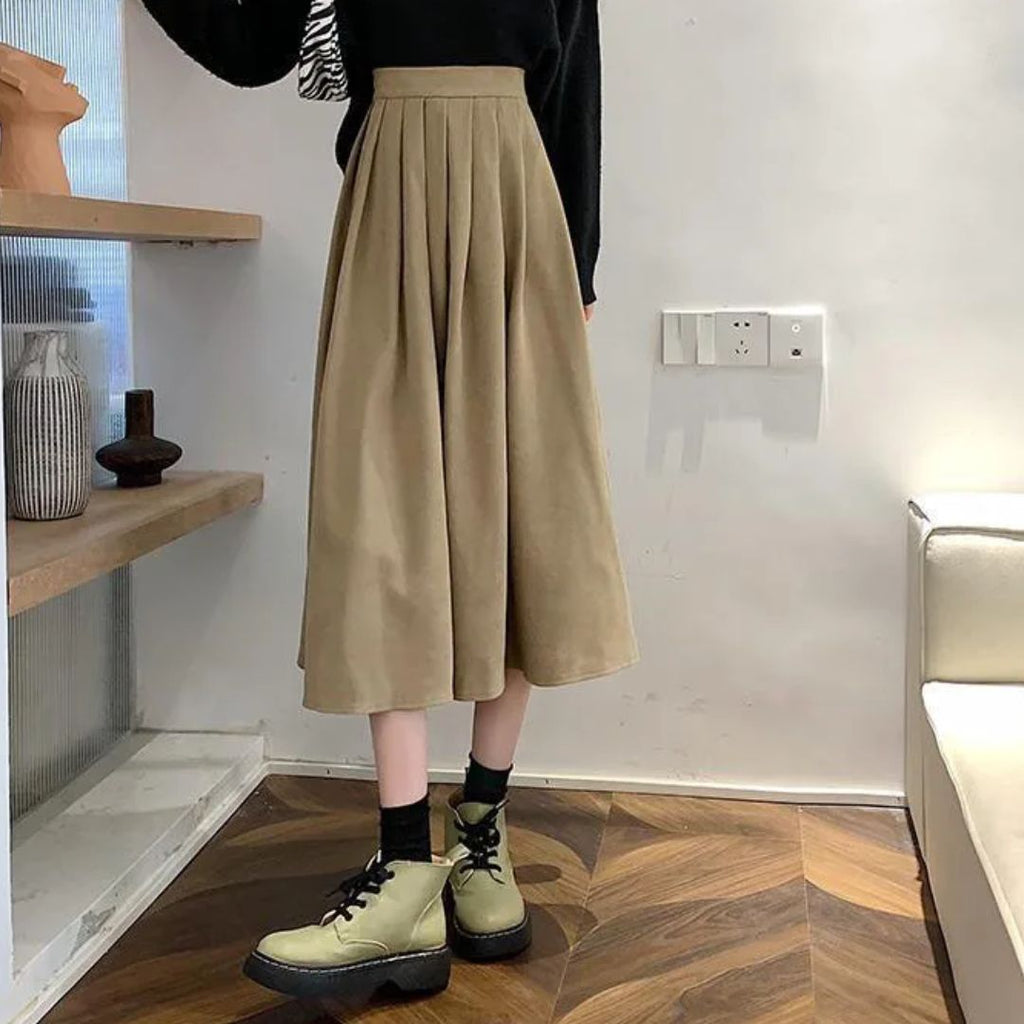 High-Waisted Pleated Midi Skirt for Women in A-Line Style - Versatile Wardrobe Essential 4