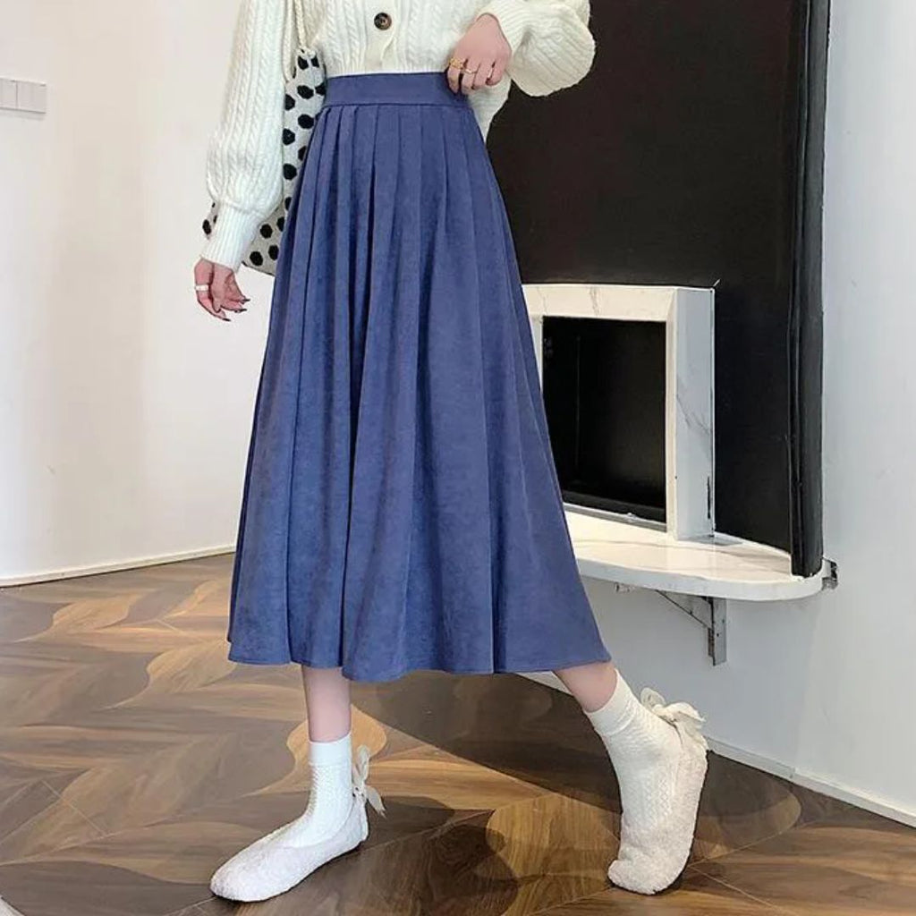 High-Waisted Pleated Midi Skirt for Women in A-Line Style - Versatile Wardrobe Essential 5