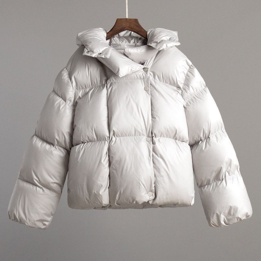 Hooded Black Puffer Jacket for Women | Insulated Winter Coat with Cropped Design 0