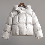 Hooded Black Puffer Jacket for Women | Insulated Winter Coat with Cropped Design 0