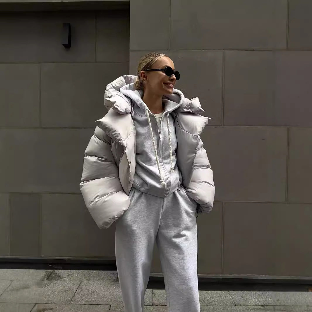 Hooded Black Puffer Jacket for Women | Insulated Winter Coat with Cropped Design 1