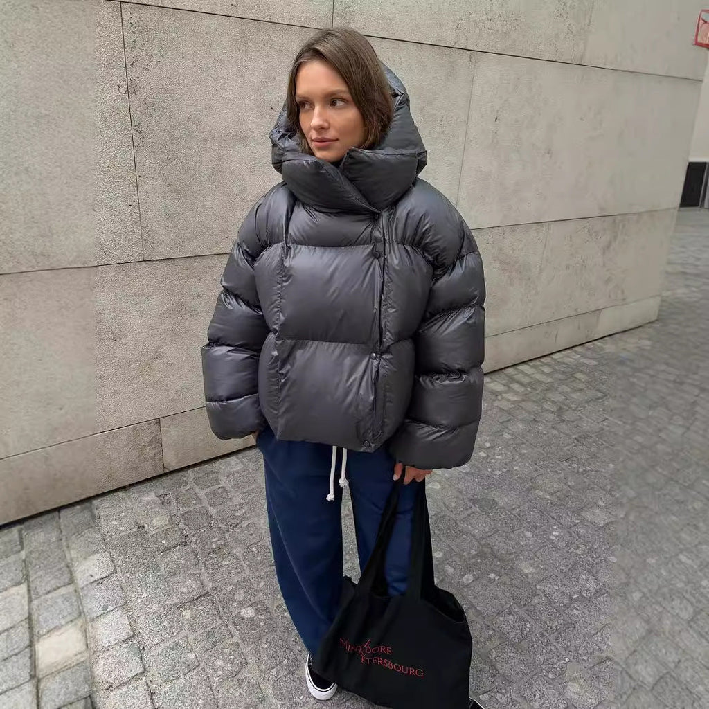 Hooded Black Puffer Jacket for Women | Insulated Winter Coat with Cropped Design 2