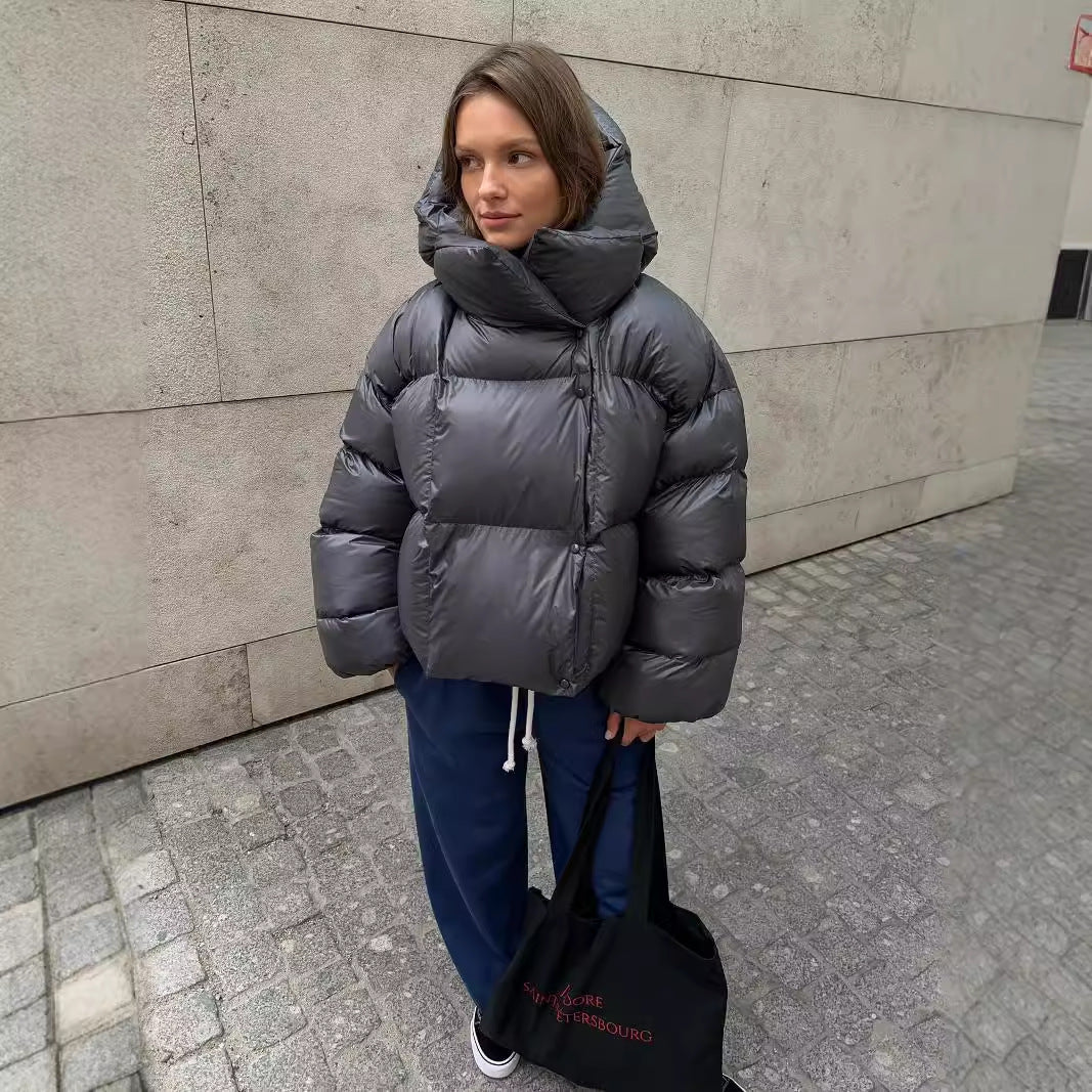 Hooded Black Puffer Jacket for Women | Insulated Winter Coat with Cropped Design 2