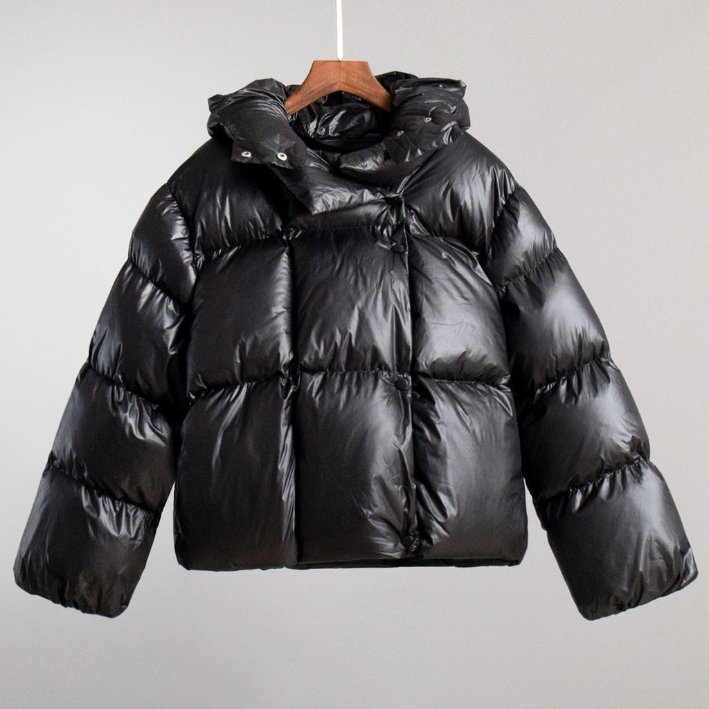 Hooded Black Puffer Jacket for Women | Insulated Winter Coat with Cropped Design 4
