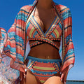 Ibiza Collection | Women's High Waisted Bikini Set with Triangle Halter Top | Vibrant Ethnic Print for Beach Confidence