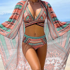 Ibiza Collection | Women's High Waisted Bikini Set with Triangle Halter Top | Vibrant Ethnic Print for Beach Confidence