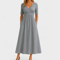 Ida Collection | Elegant Midi Dress with Sleeves & Side Pockets | Stylish Comfort for Everyday Wear