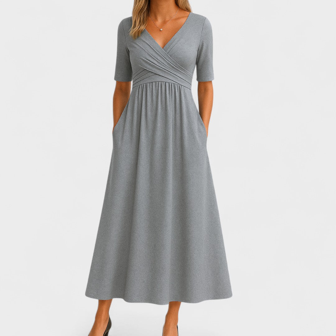Ida Collection | Elegant Midi Dress with Sleeves & Side Pockets | Stylish Comfort for Everyday Wear