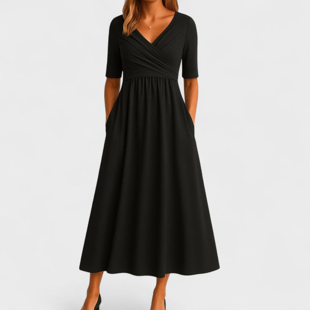 Ida Collection | Elegant Midi Dress with Sleeves & Side Pockets | Stylish Comfort for Everyday Wear