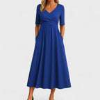 Ida Collection | Elegant Midi Dress with Sleeves & Side Pockets | Stylish Comfort for Everyday Wear