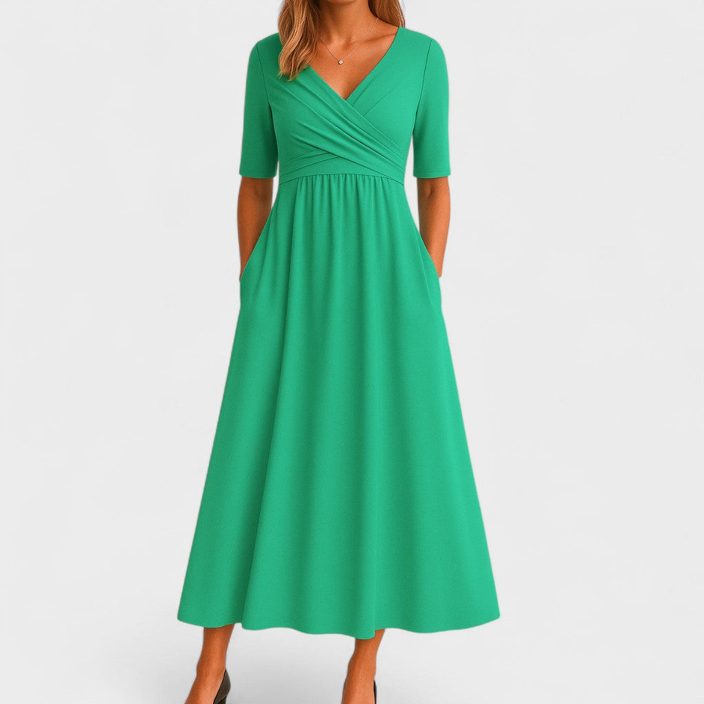 Ida Collection | Elegant Midi Dress with Sleeves & Side Pockets | Stylish Comfort for Everyday Wear