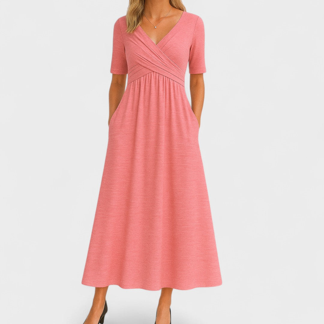 Ida Collection | Elegant Midi Dress with Sleeves & Side Pockets | Stylish Comfort for Everyday Wear
