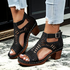 Juliette Collection | Women's Sandals with Cushioned Block Heel | Chic Cutout Design for All-Day Comfort