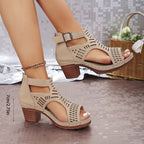 Juliette Collection | Women's Sandals with Cushioned Block Heel | Chic Cutout Design for All-Day Comfort