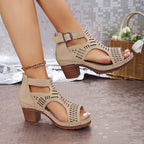 Juliette Collection | Women's Sandals with Cushioned Block Heel | Chic Cutout Design for All-Day Comfort