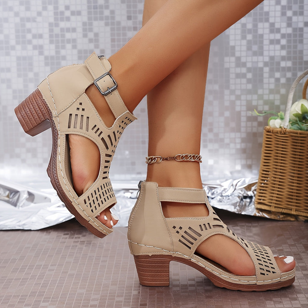 Juliette Collection | Women's Sandals with Cushioned Block Heel | Chic Cutout Design for All-Day Comfort