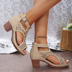Juliette Collection | Women's Sandals with Cushioned Block Heel | Chic Cutout Design for All-Day Comfort