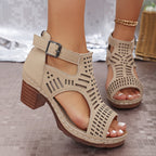 Juliette Collection | Women's Sandals with Cushioned Block Heel | Chic Cutout Design for All-Day Comfort