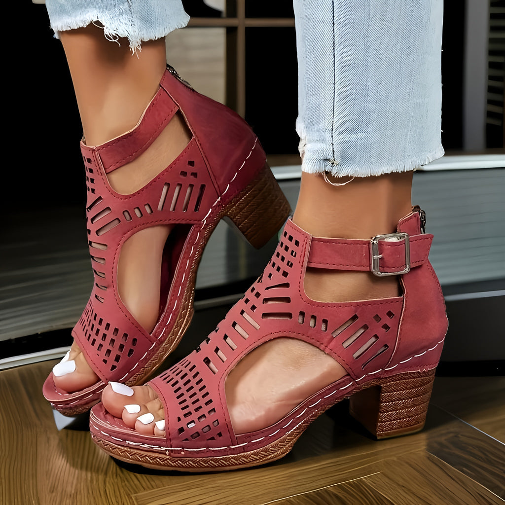 Juliette Collection | Women's Sandals with Cushioned Block Heel | Chic Cutout Design for All-Day Comfort