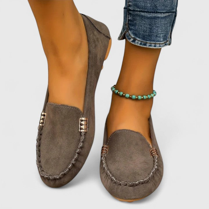 Karlene Collection | Black Loafers for Women with Metal Accents | Comfortable Slip-Ons for All-Day Wear