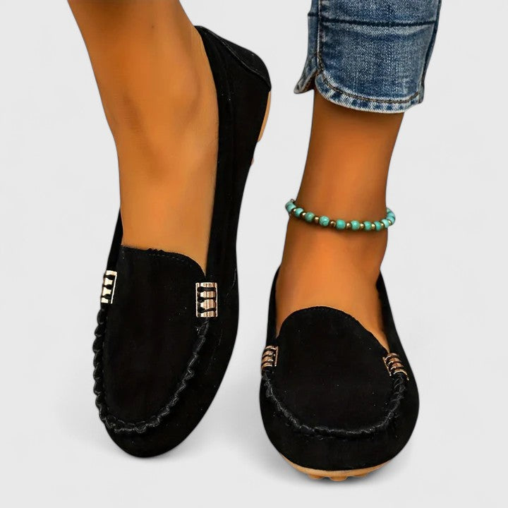 Karlene Collection | Black Loafers for Women with Metal Accents | Comfortable Slip-Ons for All-Day Wear