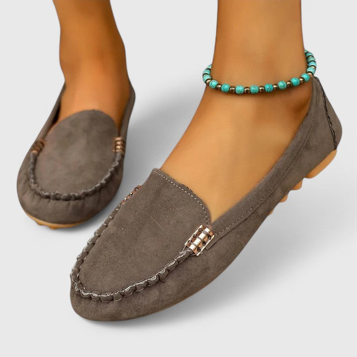 Karlene Collection | Black Loafers for Women with Metal Accents | Comfortable Slip-Ons for All-Day Wear