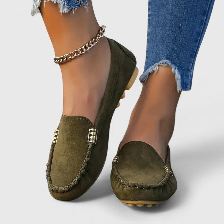 Karlene Collection | Black Loafers for Women with Metal Accents | Comfortable Slip-Ons for All-Day Wear