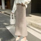Khaki Fluff High-Waisted Midi Skirt for Women | Luxurious and Versatile Style 1
