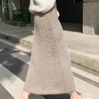 Khaki Fluff High-Waisted Midi Skirt for Women | Luxurious and Versatile Style 2