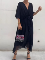 Lori™ | Women's Wrap Midi Dress with Adjustable Waist Tie | Effortless Elegance for Any Occasion