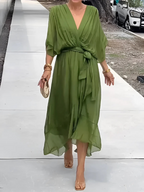 Lori™ | Women's Wrap Midi Dress with Adjustable Waist Tie | Effortless Elegance for Any Occasion