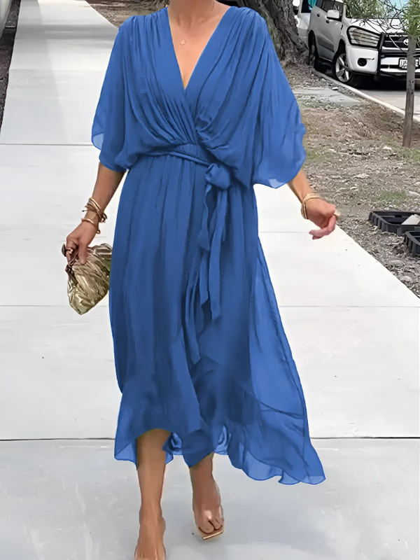 Lori™ | Women's Wrap Midi Dress with Adjustable Waist Tie | Effortless Elegance for Any Occasion