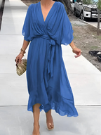 Lori™ | Women's Wrap Midi Dress with Adjustable Waist Tie | Effortless Elegance for Any Occasion