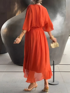 Lori™ | Women's Wrap Midi Dress with Adjustable Waist Tie | Effortless Elegance for Any Occasion