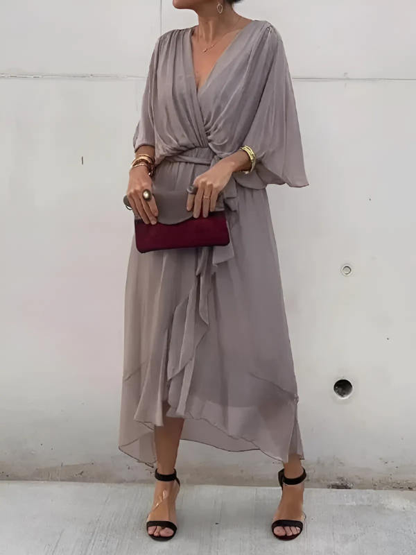 Lori™ | Women's Wrap Midi Dress with Adjustable Waist Tie | Effortless Elegance for Any Occasion