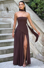 Maliyah | Maxi Dress with Asymmetrical Hem & High Thigh Slit | Elegant Long Dress for Timeless Style