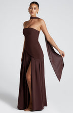 Maliyah | Maxi Dress with Asymmetrical Hem & High Thigh Slit | Elegant Long Dress for Timeless Style