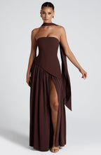 Maliyah | Maxi Dress with Asymmetrical Hem & High Thigh Slit | Elegant Long Dress for Timeless Style