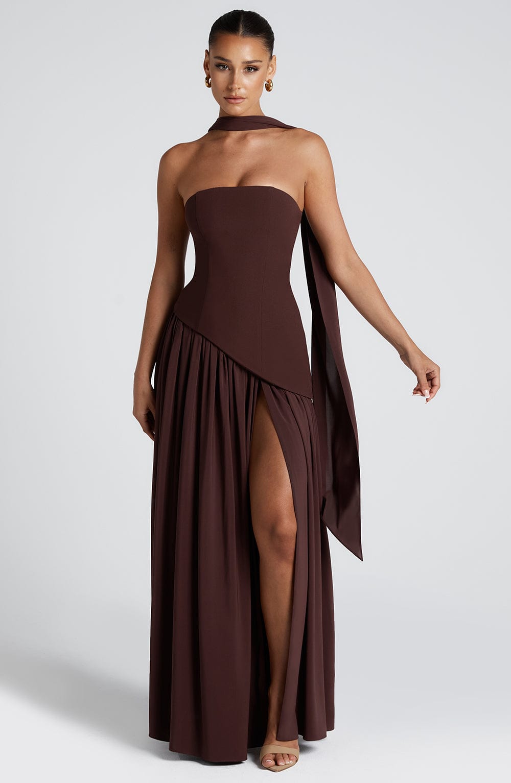 Maliyah | Maxi Dress with Asymmetrical Hem & High Thigh Slit | Elegant Long Dress for Timeless Style