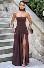 Maliyah | Maxi Dress with Asymmetrical Hem & High Thigh Slit | Elegant Long Dress for Timeless Style