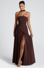 Maliyah | Maxi Dress with Asymmetrical Hem & High Thigh Slit | Elegant Long Dress for Timeless Style