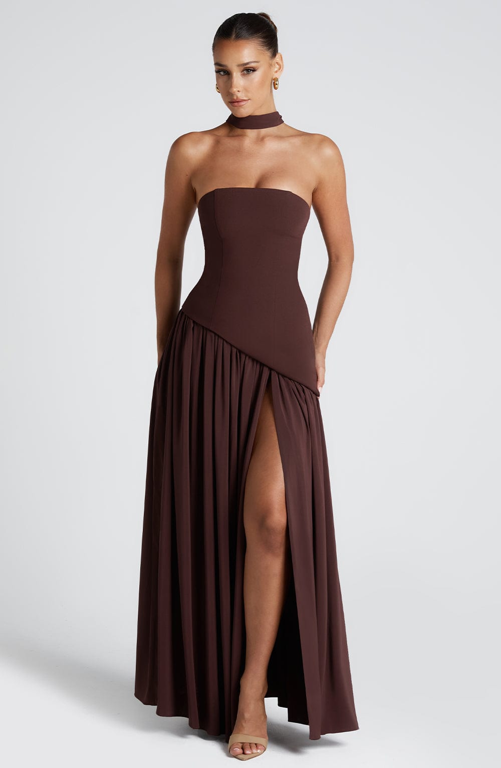 Maliyah | Maxi Dress with Asymmetrical Hem & High Thigh Slit | Elegant Long Dress for Timeless Style