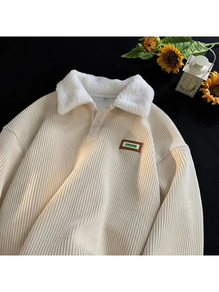 Men's Corduroy Pullover Sweater | Classic Polo Style for Winter Comfort 0