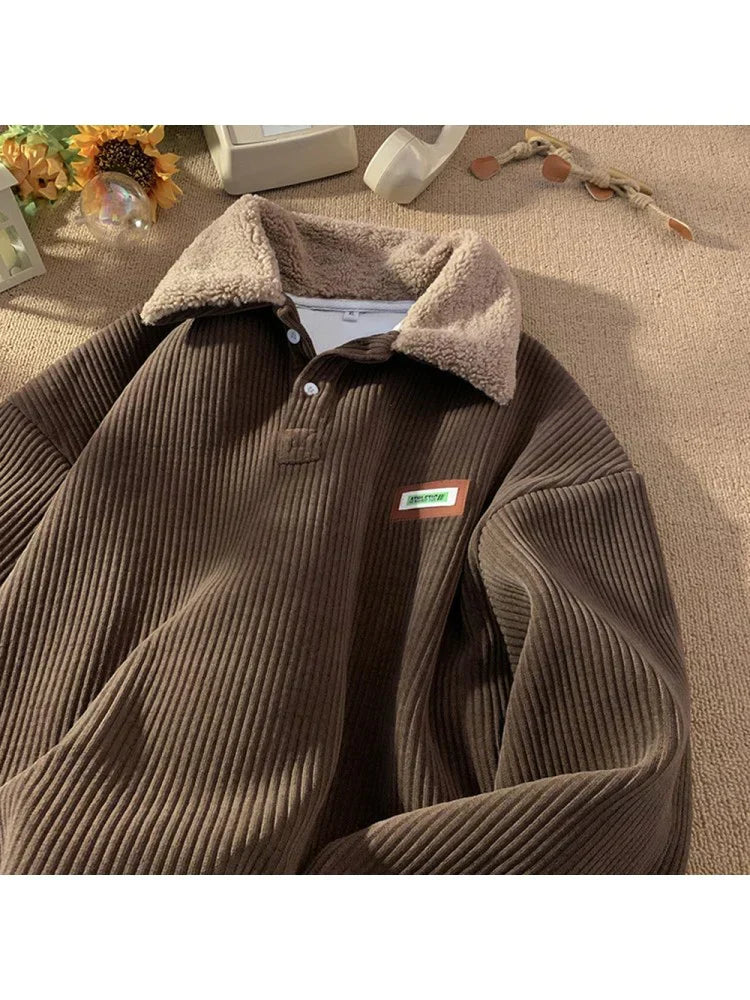 Men's Corduroy Pullover Sweater | Classic Polo Style for Winter Comfort 1