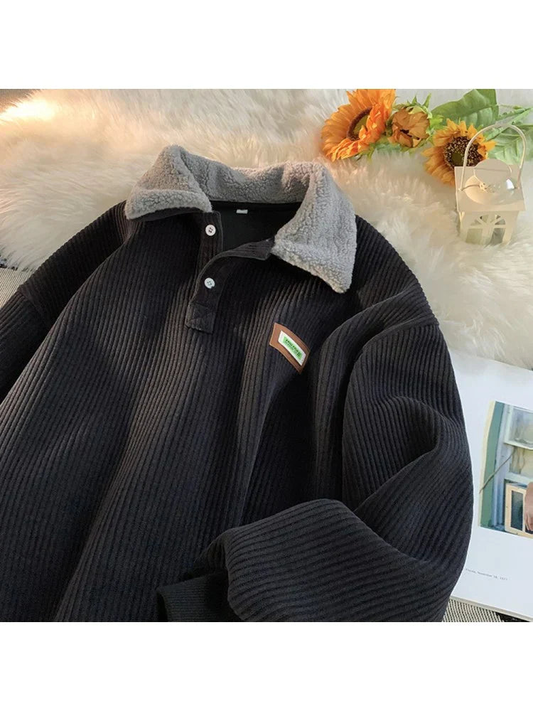 Men's Corduroy Pullover Sweater | Classic Polo Style for Winter Comfort 2