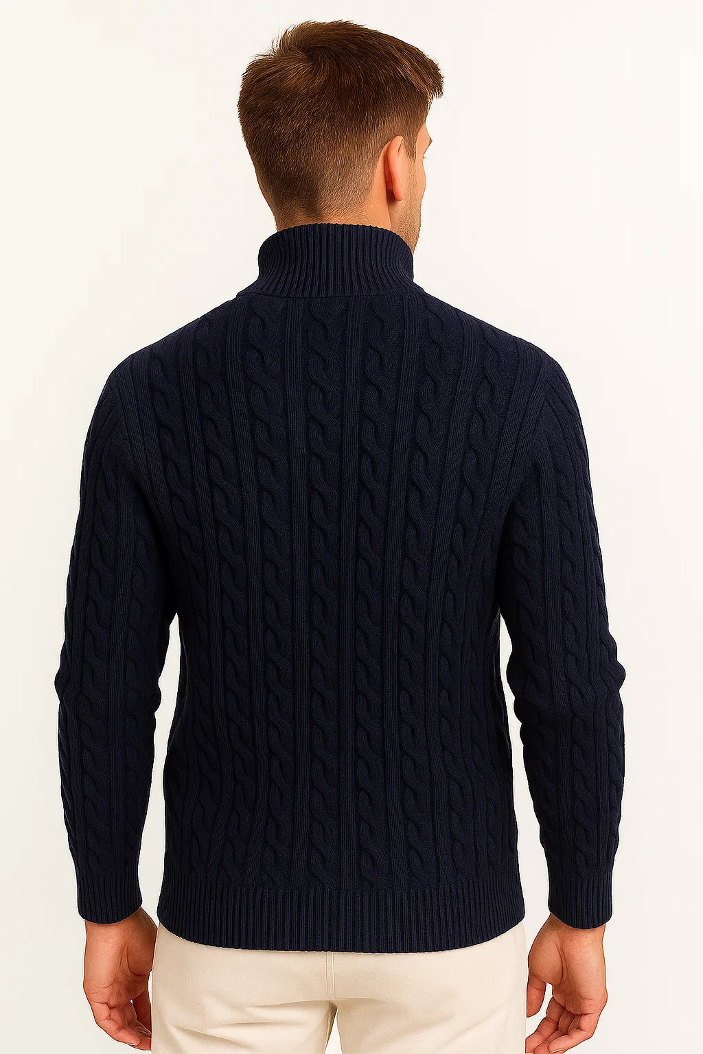 Men's Knitted Quarter Zip Sweater with Stand-Up Collar in Multiple Colors 2