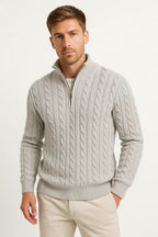 Men's Knitted Quarter Zip Sweater with Stand-Up Collar in Multiple Colors 3