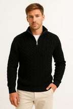 Men's Knitted Quarter Zip Sweater with Stand-Up Collar in Multiple Colors 5