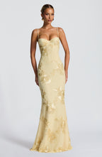 Nefertiti | Floral Maxi Dress with Underwired Support & Lace-Up Back | Elegant Fit for Special Occasions